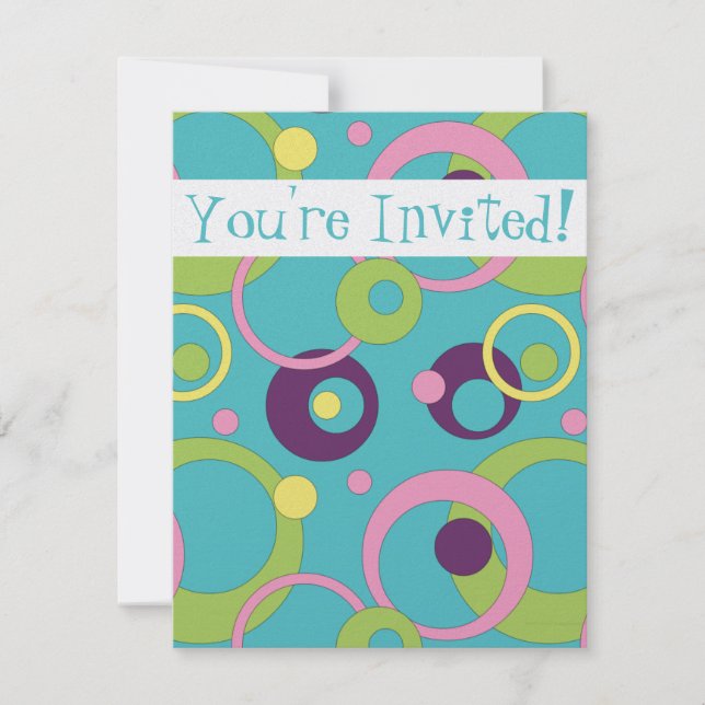 Invitación a Círculos Azules Funky (Anverso)
