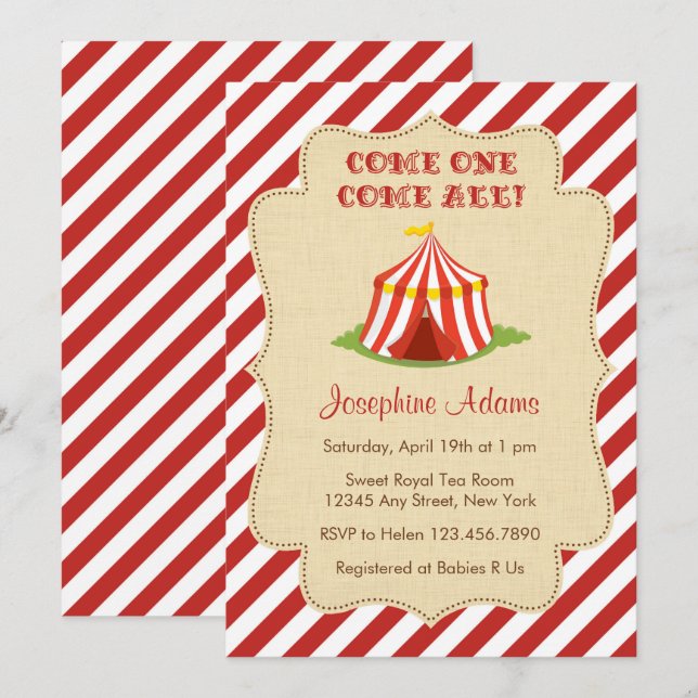 Invitación a Circus Baby Shower (Anverso / Reverso)