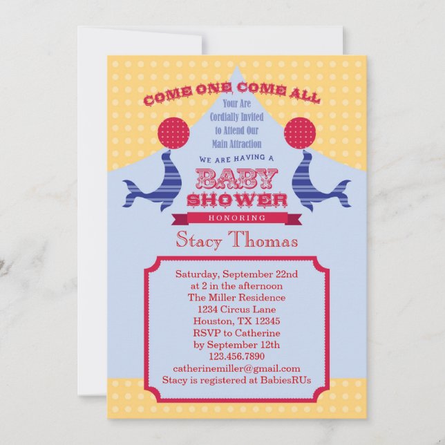 Invitación a Circus Baby Shower (Anverso)