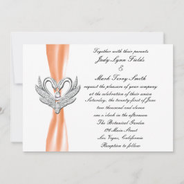 Invitación a cisnes de naranja Ribbon Silver
