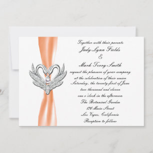 Invitación a cisnes de naranja Ribbon Silver