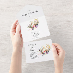 Invitación a cisnes en Baby Shower y libros para b