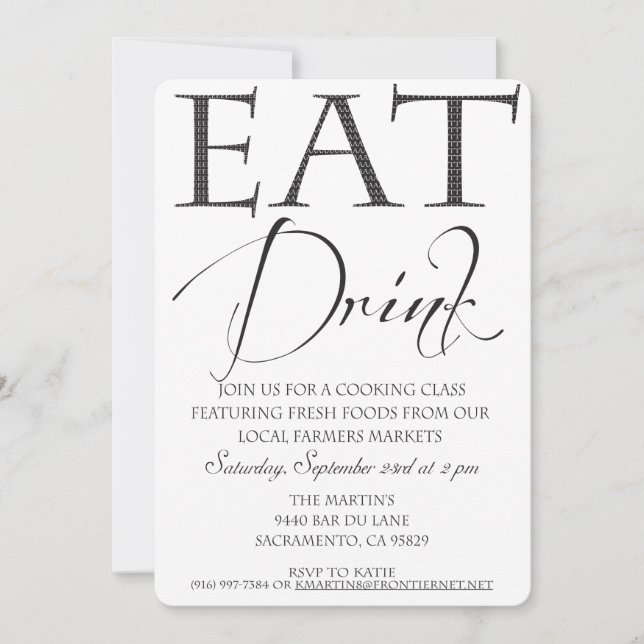 Invitación a Clase/ Demostración de Cocina (Anverso)