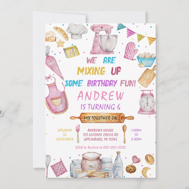 Invitación a cocinar de Chica de fiesta de cumplea (Anverso)