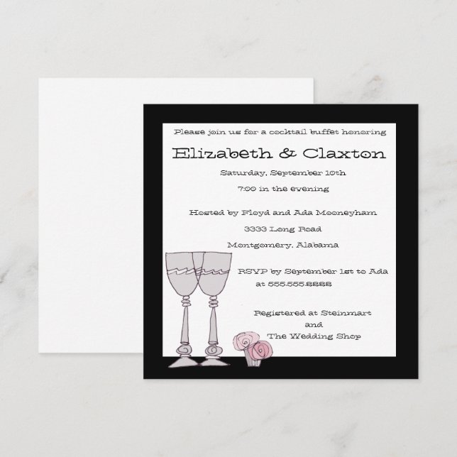 Invitación a Cóctel Bufet en Negro y Blanco (Anverso / Reverso)