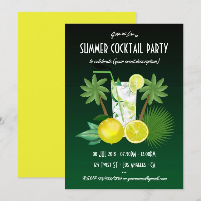 Invitación a cócteles de verano para cualquier oca (Anverso / Reverso)