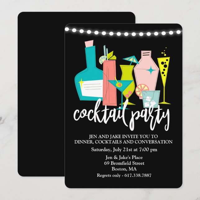 Invitación a cócteles retro fiesta de cóctel (Anverso / Reverso)