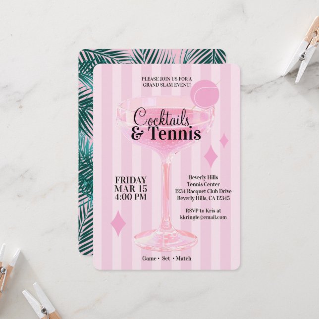 Invitación a Cócteles y Partido de Tenis (rosa) (Anverso/Reverso In Situ)