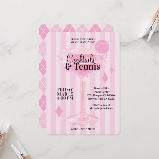 Invitación a cócteles y tenis (rosa) (Anverso/Reverso In Situ)