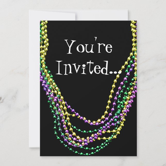 Invitación a collares de perlas de Mardi Gras (Anverso)