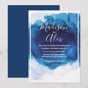 Invitación a color de agua azul boda