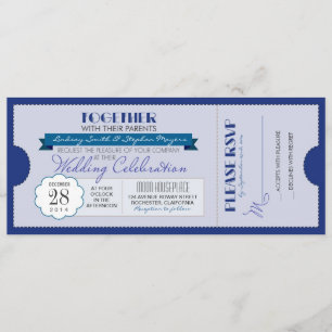 invitación a comprar un billete boda moderno azul