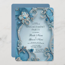 Invitación a compromiso floral de Blue Ornate