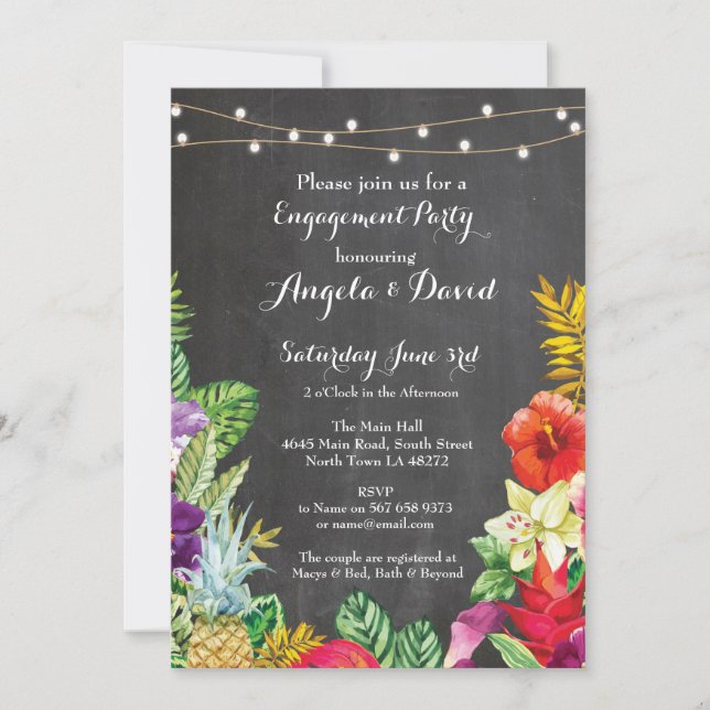 Invitación a compromiso floral del Boda Tropical A (Anverso)