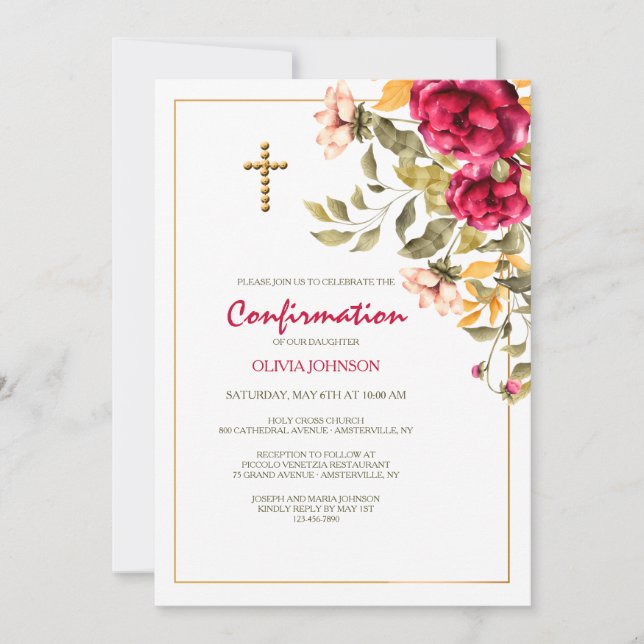 Invitación a confirmación de belleza floral (Anverso)