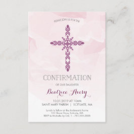 Invitación a confirmación de chica, cruz y acuarel