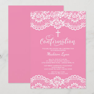 Invitación a confirmación de encaje rosado