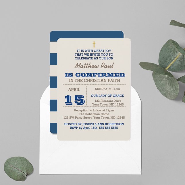 Invitación a confirmación de Navy Blue & Silver (Subido por el creador)