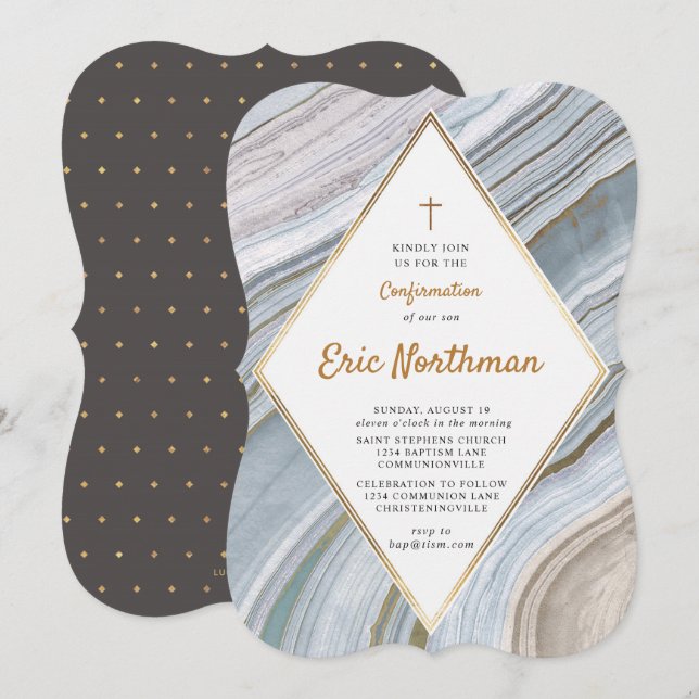 Invitación a confirmación de oro de Marble Agate (Anverso / Reverso)