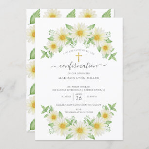 Invitación a confirmación floral de daisy fresco