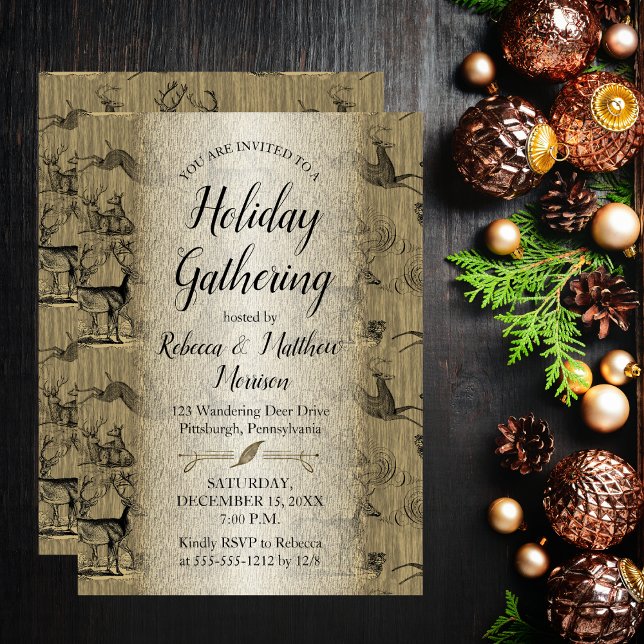 Invitación a congregación de feriado de ciervos rú (Rustic Country Deer Christmas Holiday Gathering Invitation)