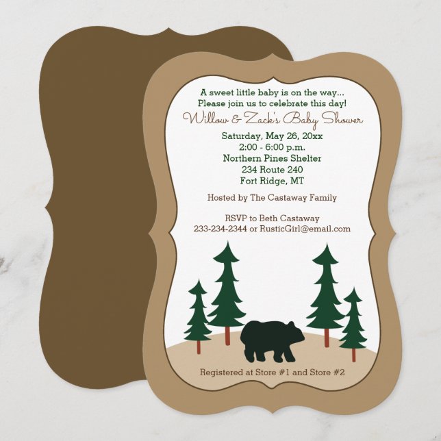 Invitación a cortar de pino de oso rústico (Anverso / Reverso)