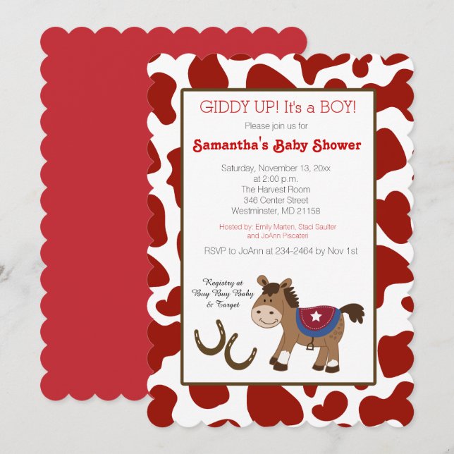 Invitación a cortar la impresión de vaca de caball (Anverso / Reverso)