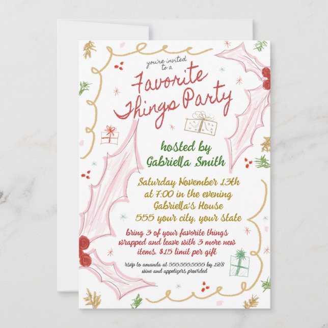 Invitación a cosas favoritas de los navidades (Anverso)