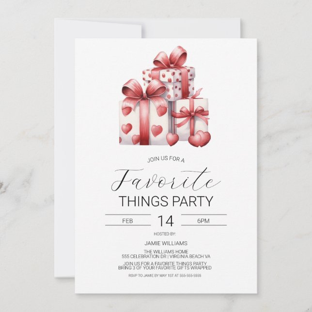 Invitación a cosas favoritas de San Valentín, gale (Anverso)