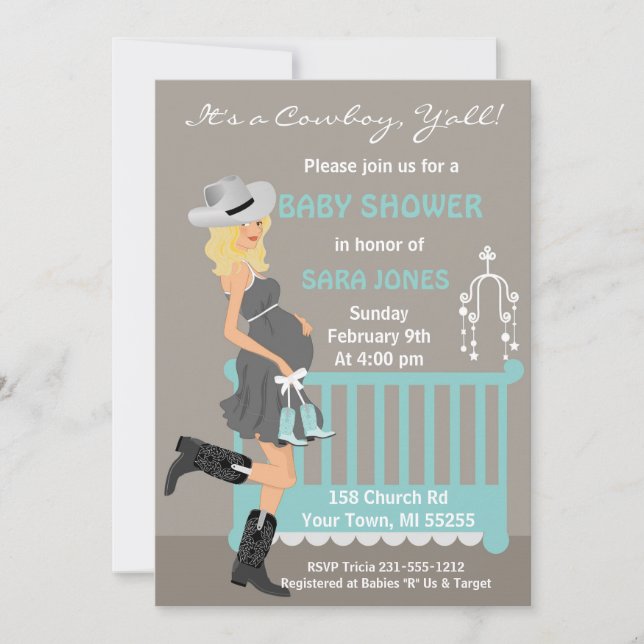 Invitación a Cowboy Baby Shower - Oeste rubio (Anverso)