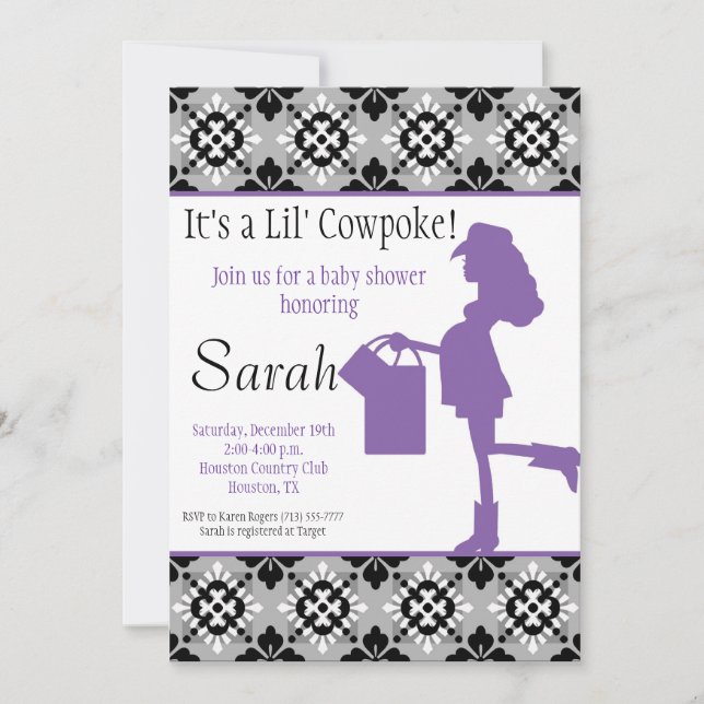 Invitación a Cowgirl Baby Shower (púrpura) (Anverso)