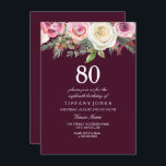 Invitación a cualquier cumpleaños de cualquier eda<br><div class="desc">Cualquier Edad Rosas Blancas Rosa Borgoña Cumpleaños Invitar a un hermoso y elegante diseño de acuarela floral Personalizable completo / personalizado</div>