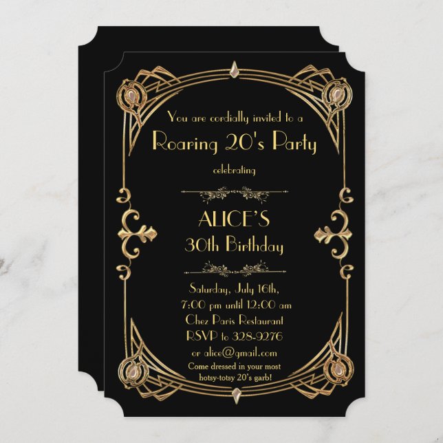 Invitación a cualquier edad, Gatsby Art Déco (Anverso / Reverso)