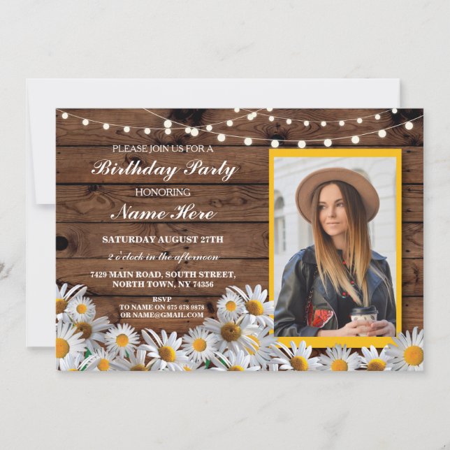 Invitación a cualquier fiesta de cumpleaños Daisy  (Anverso)