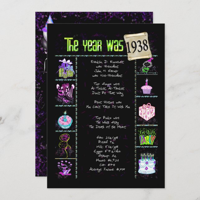 Invitación a cumpleaños 1938 (Anverso / Reverso)