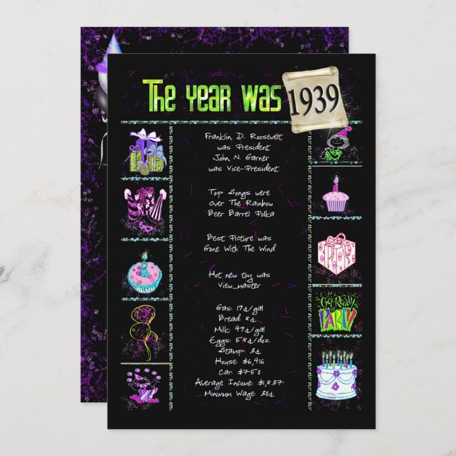 Invitación a cumpleaños 1939 (Anverso / Reverso)