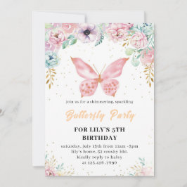 Invitación a cumpleaños 2025 de una mariposa purpu