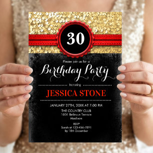 Invitación a cumpleaños 30 - Oro negro rojo