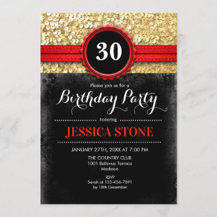Invitación a cumpleaños 30 - Oro negro rojo