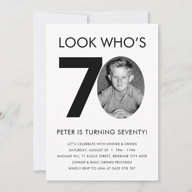 Invitación a cumpleaños 70 con foto (Anverso)