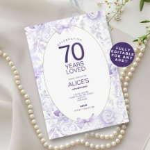 Invitación a cumpleaños 70, Floral violeta morada