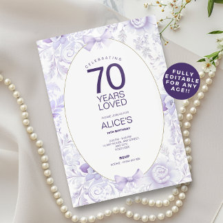 Invitación a cumpleaños 70, Floral violeta morada