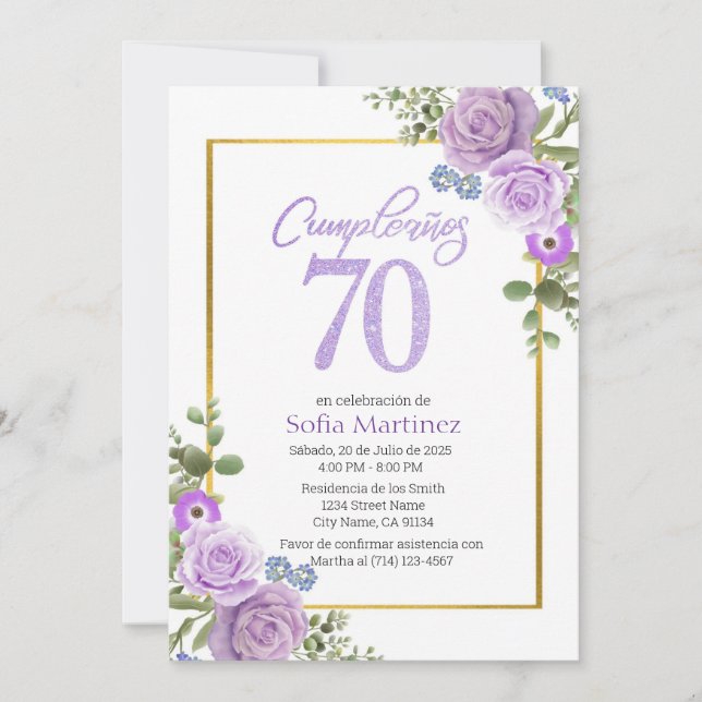 Invitación a cumpleaños 70 - Tema de las flores mo (Anverso)