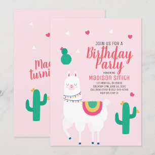 Invitación a cumpleaños a Fiesta Cute Llama