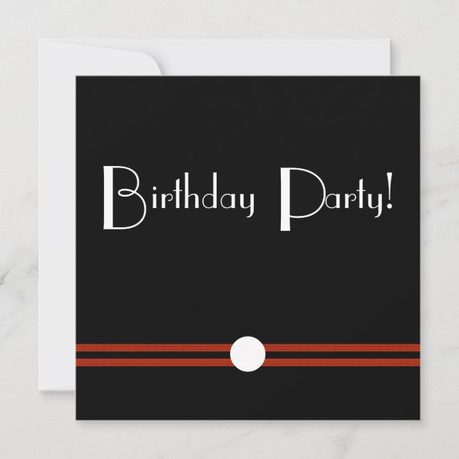 Invitación a cumpleaños Art Déco en blanco y negro (Anverso)