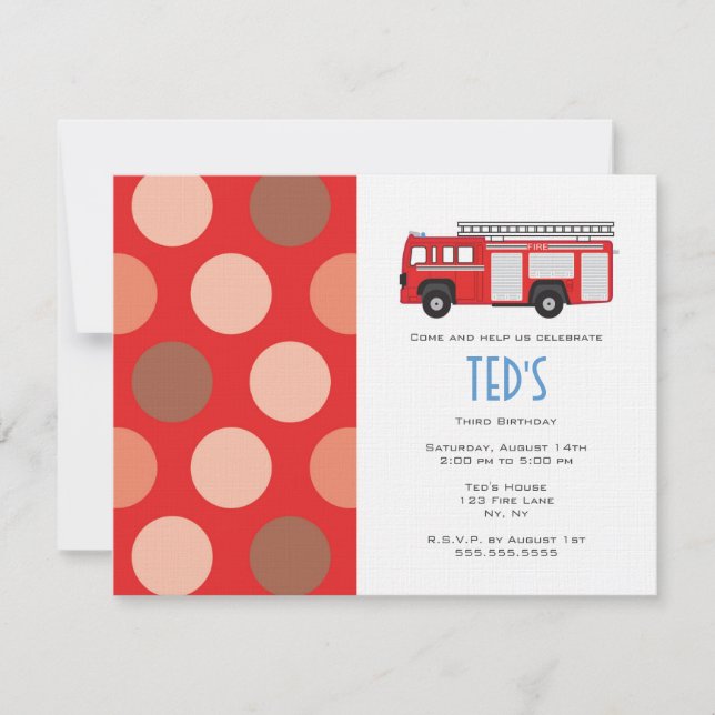 Invitación a cumpleaños - Camión de bomberos (Anverso)