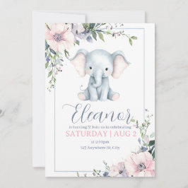 Invitación a cumpleaños con flores de elefante dul