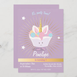 Invitación a cumpleaños con tarta unicornio