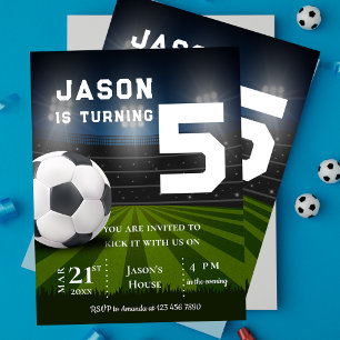 Invitación a cumpleaños con tema de fútbol deporti