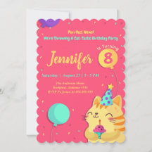 Invitación a cumpleaños con tema de gato | Chica C